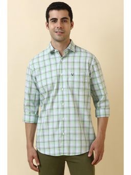 Allen Solly - Men Cotton Checks Collar Neck Slim Fit Green Shirt