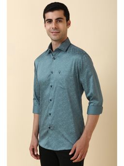 Allen Solly - Men Cotton Printed Collar Neck Slim Fit Blue Shirt