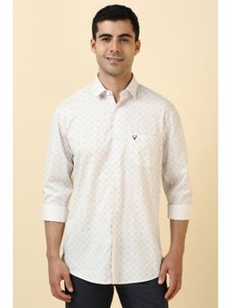 Allen Solly - Men Cotton Printed Collar Neck Slim Fit White Shirt