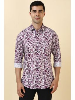 Allen Solly - Men Cotton Printed Collar Neck Slim Fit Purple Shirt