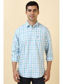Allen Solly - Men Cotton Checks Collar Neck Slim Fit Blue Shirt