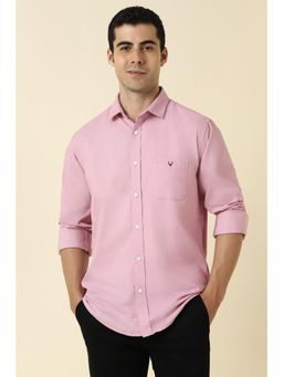 Allen Solly - Men Cotton Solid Collar Neck Slim Fit Pink Shirt