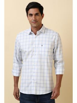 Allen Solly - Men Cotton Checks Collar Neck Slim Fit White Shirt