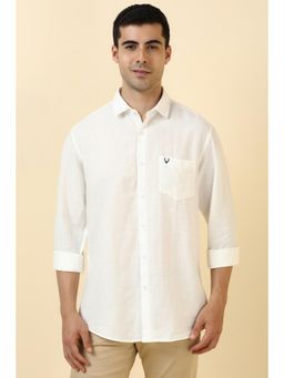 Allen Solly - Men Linen Blend Solid Collar Neck Slim Fit White Shirt