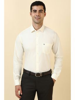 Allen Solly - Men Cotton Solid Collar Neck Slim Fit Beige Shirt