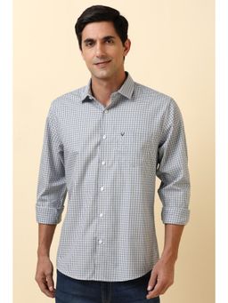Allen Solly - Men Cotton Checks Collar Neck Slim Fit Grey Shirt