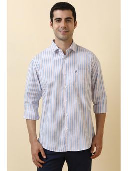 Allen Solly - Men Cotton Stripes Collar Neck Slim Fit White Shirt