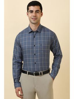 Allen Solly - Men Cotton Checks Collar Neck Slim Fit Blue Shirt