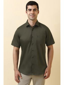 Allen Solly - Men Cotton Solid Collar Neck Slim Fit Olive Shirt