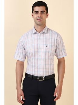 Allen Solly - Men Cotton Checks Collar Neck Slim Fit Pink Shirt