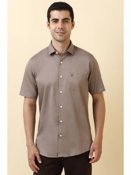 Allen Solly - Men Cotton Solid Collar Neck Slim Fit Brown Shirt