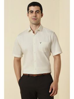Allen Solly - Men Cotton Printed Collar Neck Slim Fit Beige Shirt