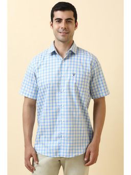 Allen Solly - Men Cotton Checks Collar Neck Slim Fit Light Blue Shirt