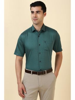 Allen Solly - Men Cotton Printed Collar Neck Slim Fit Green Shirt
