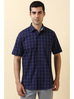 Allen Solly - Men Cotton Checks Collar Neck Slim Fit Blue Shirt