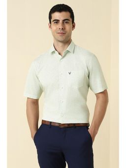 Allen Solly - Men Cotton Printed Collar Neck Slim Fit Green Shirt
