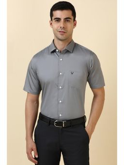 Allen Solly - Men Cotton Solid Collar Neck Slim Fit Grey Shirt