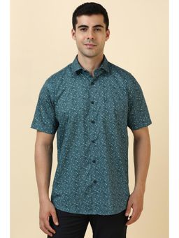 Allen Solly - Men Cotton Printed Collar Neck Slim Fit Blue Shirt