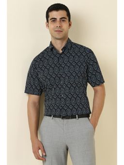 Allen Solly - Men Cotton Printed Collar Neck Slim Fit Black Shirt