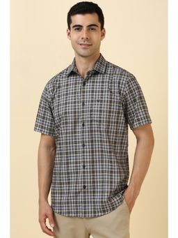Allen Solly - Men Cotton Checks Collar Neck Slim Fit Grey Shirt