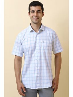 Allen Solly - Men Cotton Checks Collar Neck Slim Fit White Shirt
