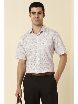 Allen Solly - Men Cotton Blend Printed Collar Neck Slim Fit Cream Shirt
