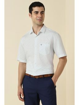 Allen Solly - Men Cotton Printed Collar Neck Slim Fit White Shirt