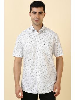 Allen Solly - Men Cotton Blend Printed Collar Neck Slim Fit White Shirt