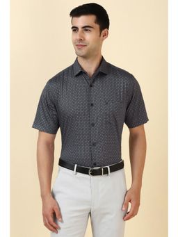 Allen Solly - Men Cotton Geometric Collar Neck Slim Fit Navy Blue Shirt