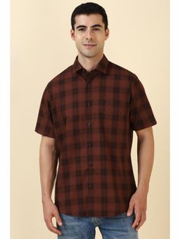 Allen Solly - Men Cotton Checks Collar Neck Slim Fit Brown Shirt