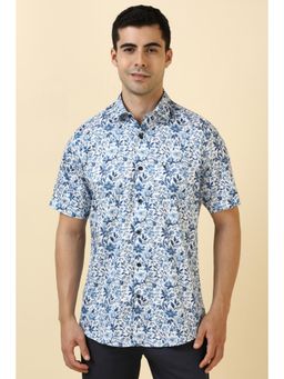 Allen Solly - Men Cotton Printed Collar Neck Slim Fit Blue Shirt