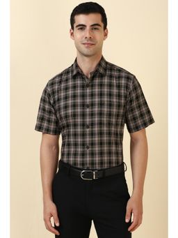 Allen Solly - Men Cotton Checks Collar Neck Slim Fit Brown Shirt