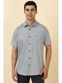 Allen Solly - Men Cotton Blend Printed Collar Neck Slim Fit Grey Shirt