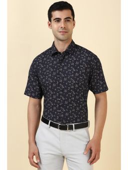 Allen Solly - Men Cotton Blend Geometric Collar Neck Slim Fit Navy Blue Shirt