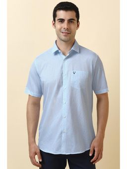 Allen Solly - Men Cotton Printed Collar Neck Slim Fit Light Blue Shirt