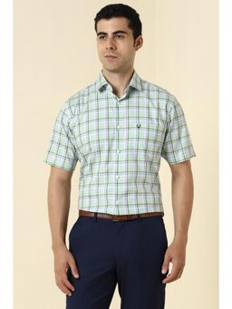 Allen Solly - Men Cotton Checks Collar Neck Slim Fit White Shirt