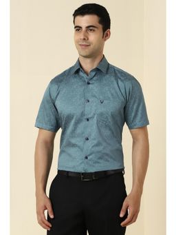 Allen Solly - Men Cotton Printed Collar Neck Slim Fit Blue Shirt