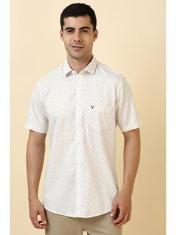Allen Solly - Men Cotton Printed Collar Neck Slim Fit White Shirt