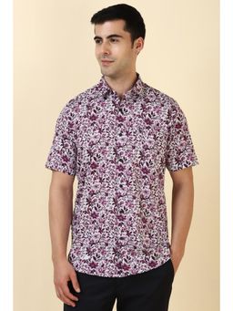 Allen Solly - Men Cotton Floral Collar Neck Slim Fit Purple Shirt