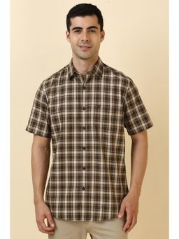 Allen Solly - Men Cotton Checks Collar Neck Slim Fit Brown Shirt