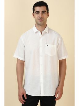 Allen Solly - Men Linen Blend Solid Collar Neck Slim Fit White Shirt