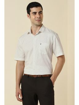 Allen Solly - Men Cotton Printed Collar Neck Slim Fit Cream Shirt