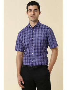 Allen Solly - Men Cotton Checks Collar Neck Slim Fit Purple Shirt