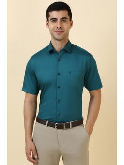 Allen Solly - Men Cotton Solid Collar Neck Slim Fit Blue Shirt