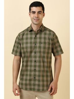 Allen Solly - Men Cotton Checks Collar Neck Slim Fit Olive Shirt