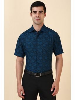 Allen Solly - Men Cotton Floral Collar Neck Regular Fit Blue Shirt