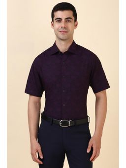 Allen Solly - Men Cotton Printed Collar Neck Regular Fit Purple Shirt