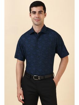 Allen Solly - Men Cotton Printed Collar Neck Regular Fit Navy Blue Shirt
