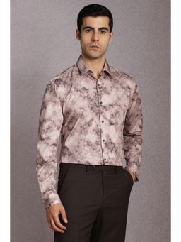 Louis Philippe - Men Cotton Blend Printed Collar Neck Slim Fit Pink Shirt