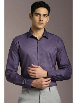 Louis Philippe - Men Cotton Blend Stripes Collar Neck Slim Fit Purple Shirt